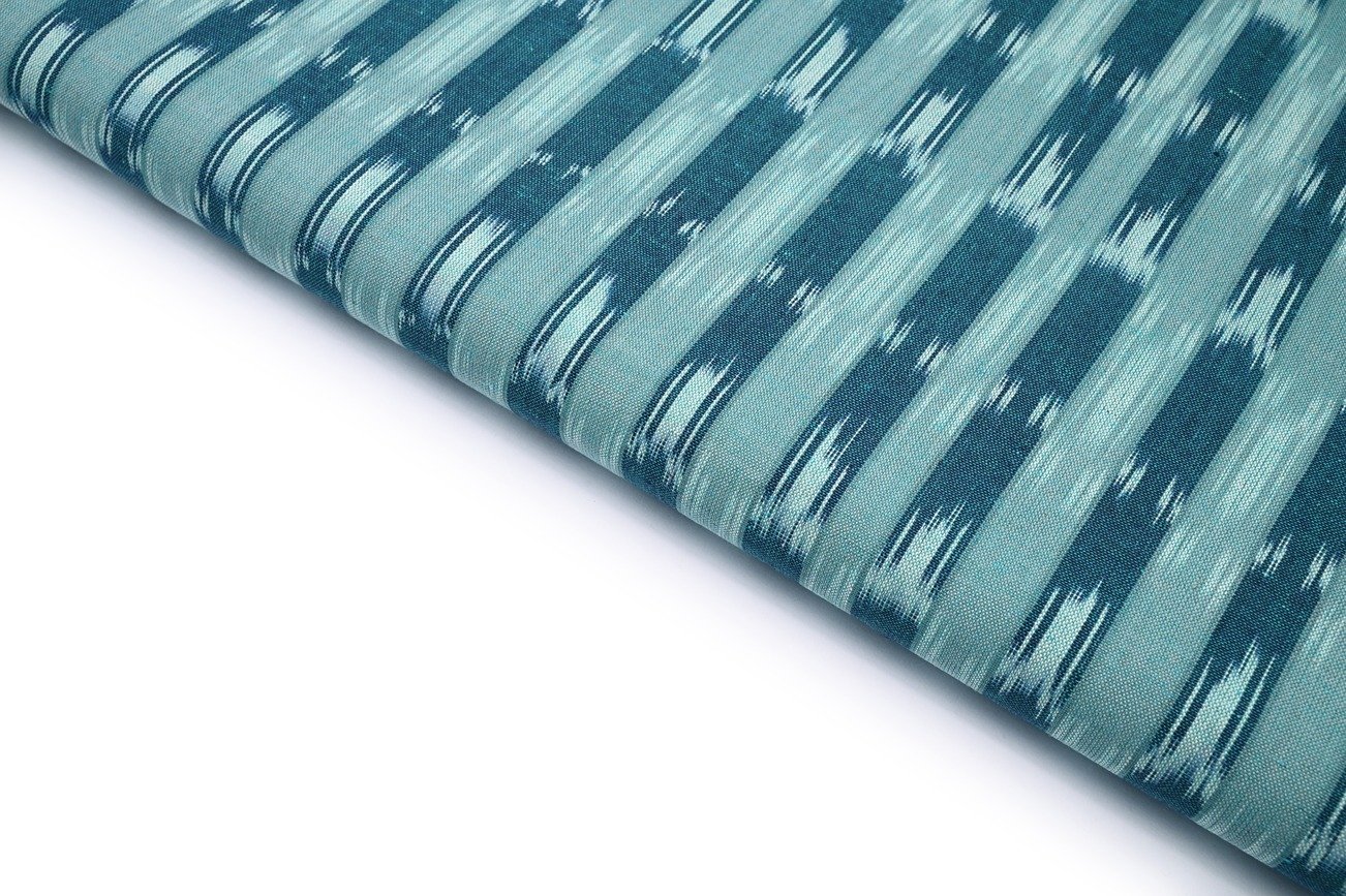 COASTAL TEAL BLUE COLOR  GEOMETRIC ABSTRACT WEAVE STRIPES PATTERN COTTON IKKAT FABRIC 10674