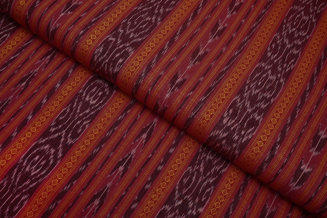 DEEP MAGENTA PINK COLOR GEOMETRIC HANDLOOM WEAVE MOTIVE MERCERISE SILK IKKAT FABRIC 10680