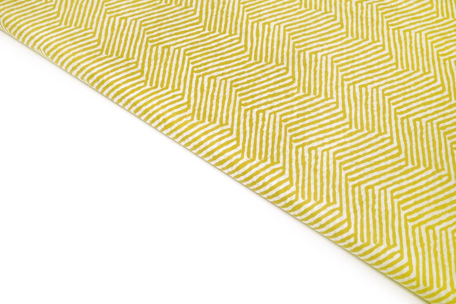 BANANA YELLOW COLOR COTTON JAIPURI ABSTRACT CHEVRON PATTERN SCREEN PRINT FABRIC 8472