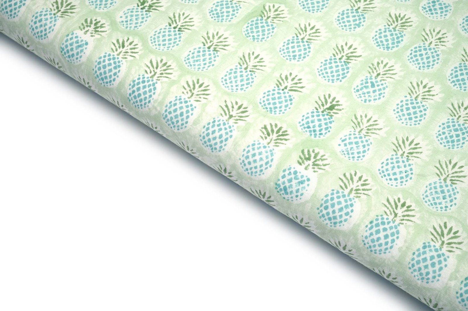 PASTEL SAGE GREEN COLOR COTTON GAMTHI HANDBLOCK PINEAPPLE MOTIVE WITH BRUSH PATTERN PRINTED FABRIC 8649