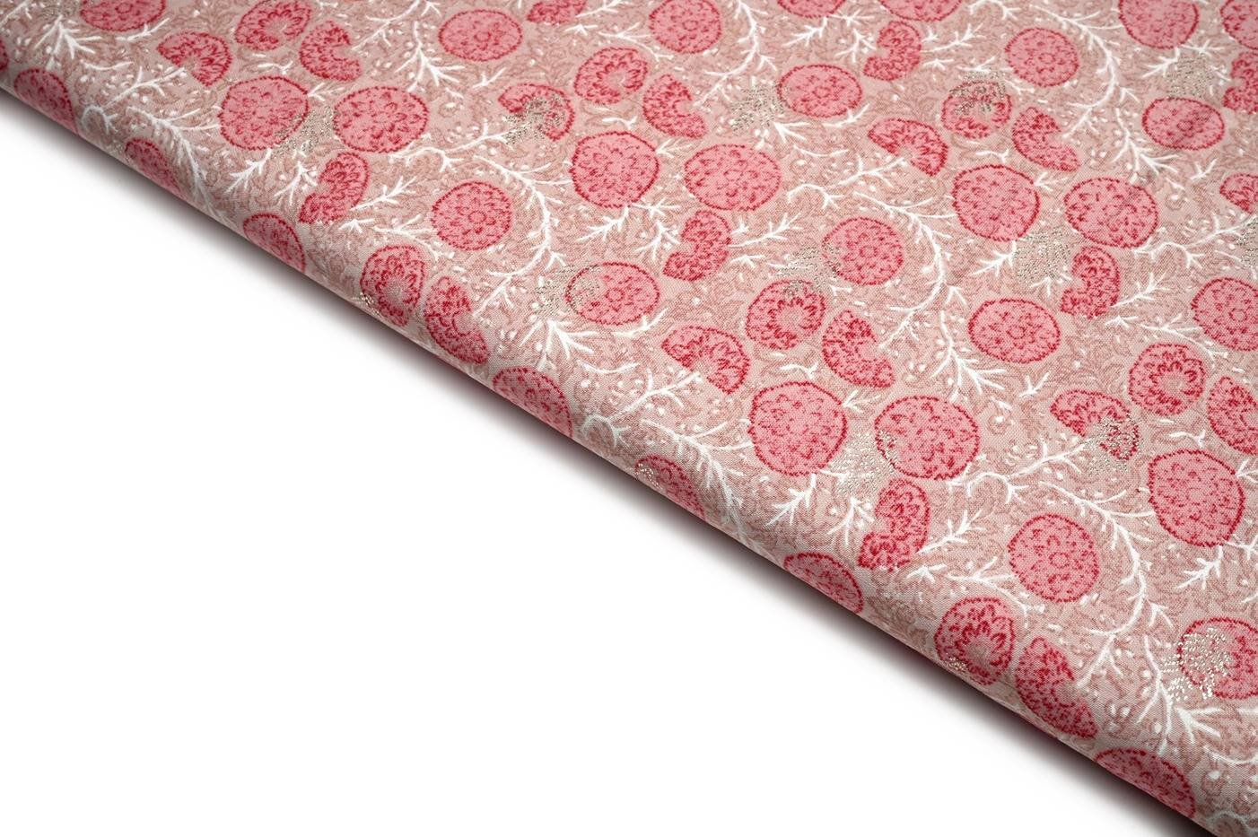 CANE BAIGE COLOR WISCOSS MUSLIN SILK DIGITAL LIBERTY FLORAL WITH FOIL PATTERN PRINTED FABRIC 9069