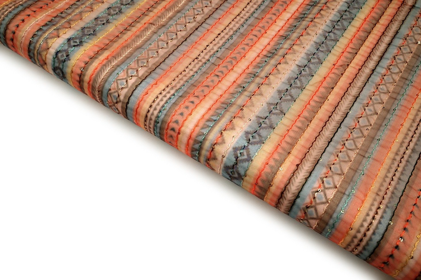 SAFFARON ORANGE COLOR NYLON ORGANZA DIGITAL PRINT WITH THREAD&SEQUANCE OUTING DOTI PATTERN EMBROIDERED WORK FABRIC 9249