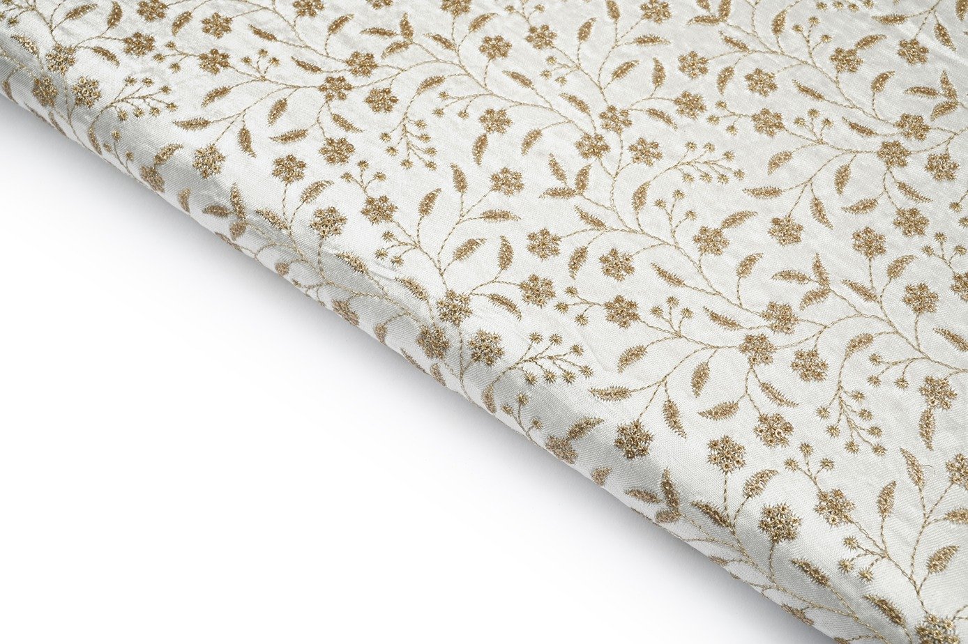 DYEBLE OFFWHITE COLOR WISCOSS GAJI SILK SEQUANCE & ANTIQ ALLOVER ZAAL PATTERN EMBROIDERED WORK FABRIC  9353