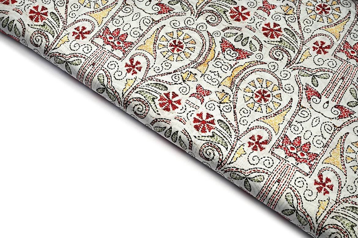 COCONUT WHITE COLOR  IMPORTED COTTON SHATIN DIGITAL HANDWORK LOOK PRINTED FABRIC 11556