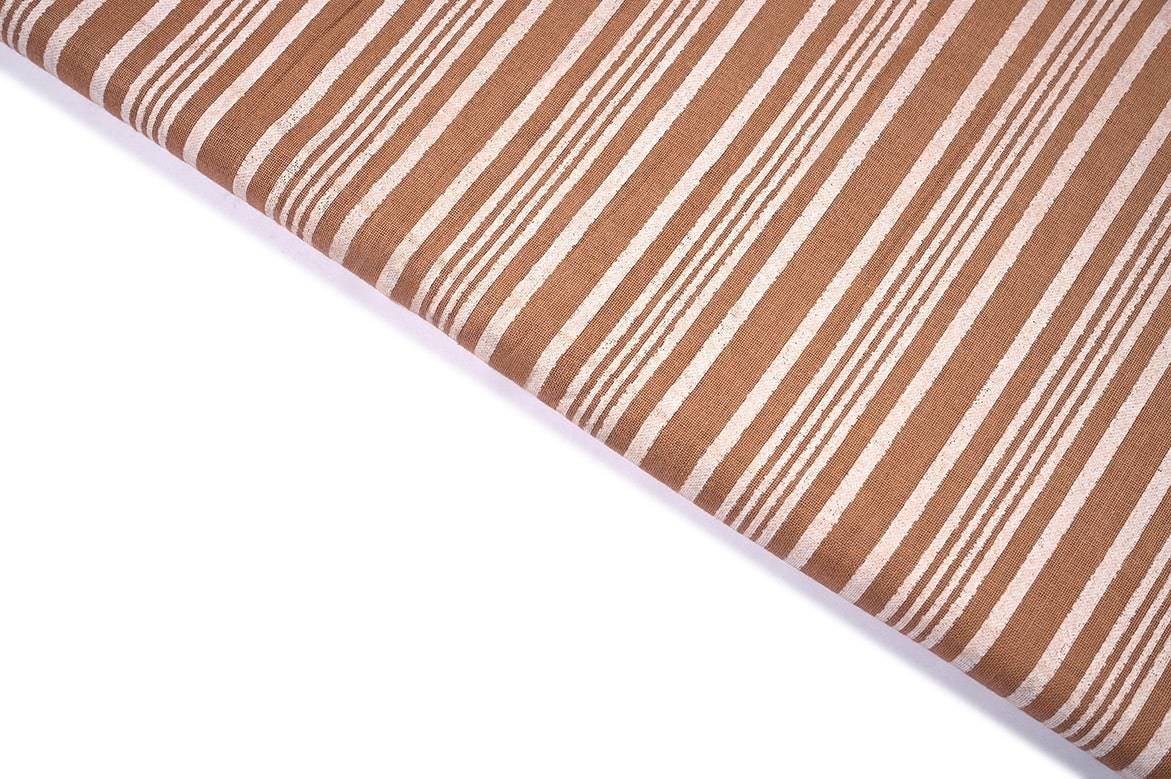 JAPONICA ORANGE COLOR COTTON JAPIPURI IKKAT PATTERN STRIPES WITH SELF DOTS PATTERN PRINTED FABRIC 11591