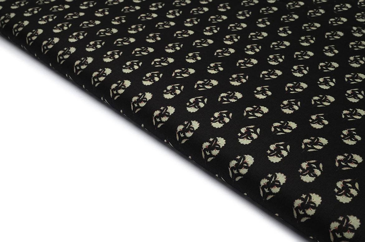 GAMTHI BLACK COLOR COTTON MAL CREAM BATIQ MOTIVE PATTERN SCREEN PRINT FABRIC 11578