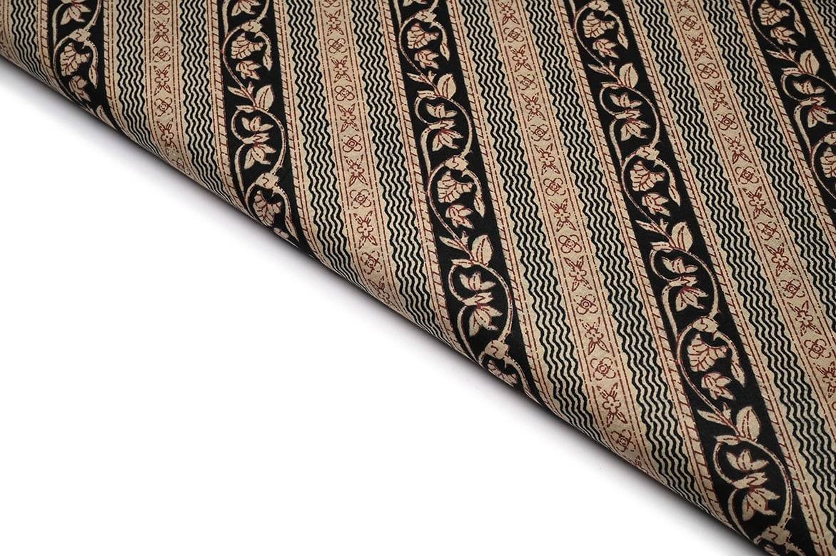 GAMTHI BLACK COLOR COTTON MAL  DUAL SHADE FLORAL & ZIGZAG LEHERIYA PATTERN SCREEN PRINT FABRIC 11581
