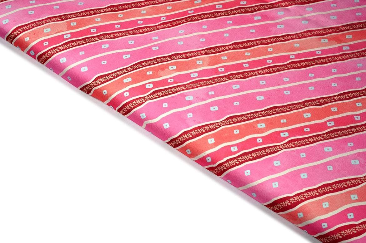 ROSE PINK & MULTIPLE SHADES WISCOSS GEORGET SHATIN DIGITAL BANDHNI MOTIVE WITH ABSTRACT LEHERIYA PATTERN PRINTED FABRIC 11398