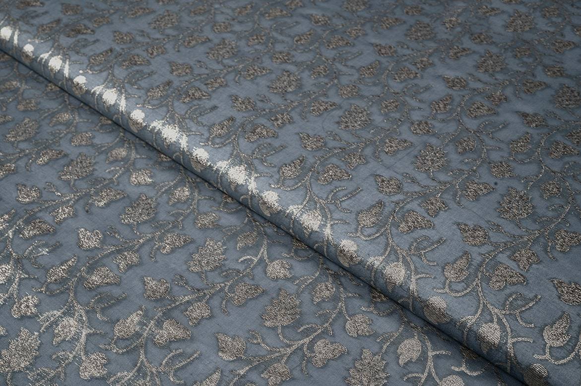 TUSSER BEIGE COLOR PINK WITH GREEN OUTING WEAVING MOTIVE PATTERN HANDLOOM SILK BROCADE FABRIC 11691