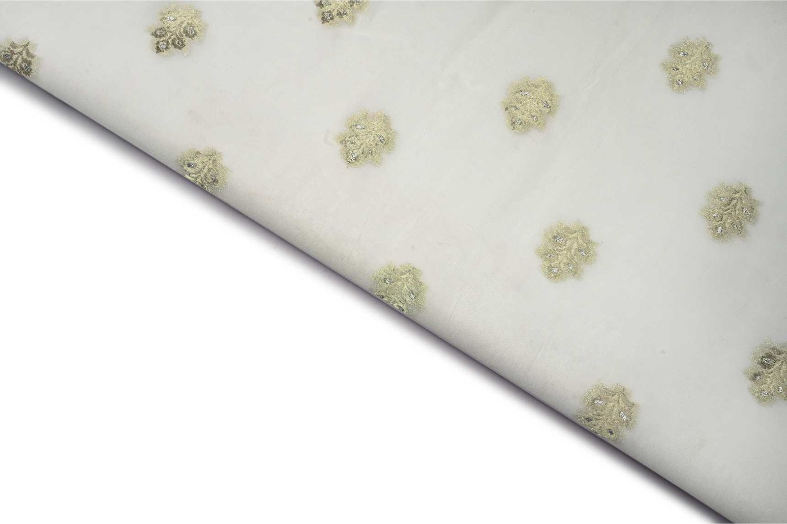 DIABLE  OFF WHITE COLOR WISCOSS GEORGET GOLD EMBOSS CRUSH WEAVE LEAF  MOTIVE PATTERN JAQARD FABRIC 10788