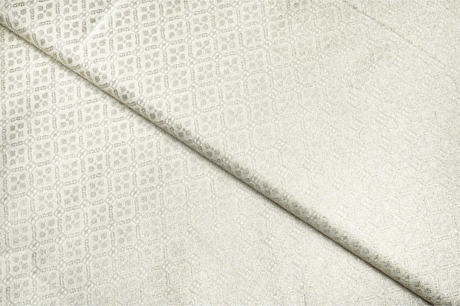 DIABLE CREAM COLOR BANARASI CHANDERI METALIC ANMOL GOLD LEHERIYA PATTERN PORY BROCADE FABRIC 11123